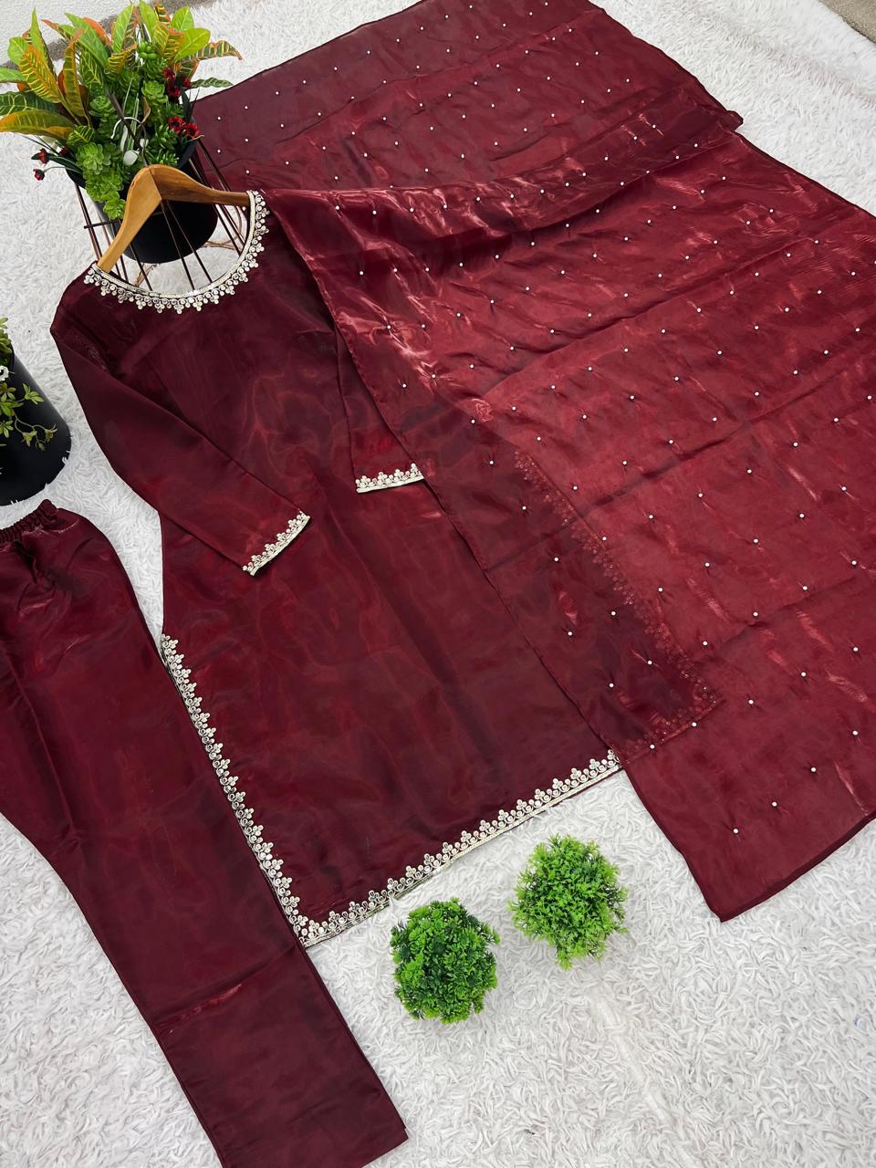 Maroon Aurora Silk Embroidered Ensemble