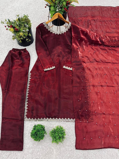 Maroon Aurora Silk Embroidered Ensemble
