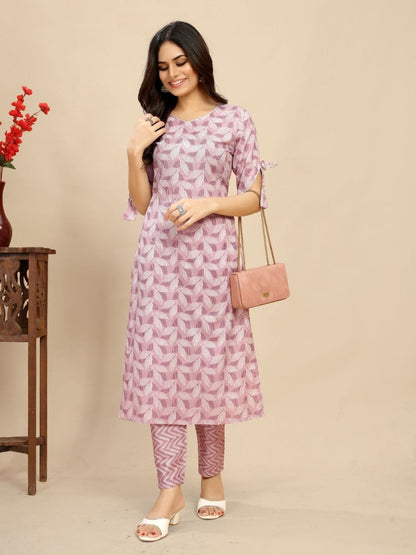 Women Leaf Print Straight Kurta Set
