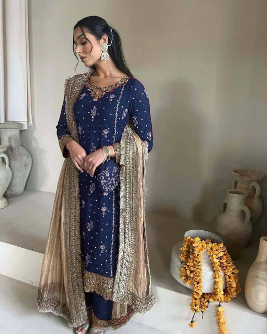 Embroidery And Sequins Work Sharara Suit