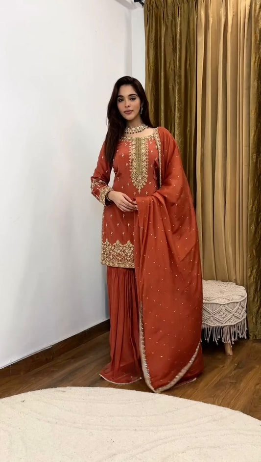 Presenting New Simmer Silk Designer Party Wear top plazzo