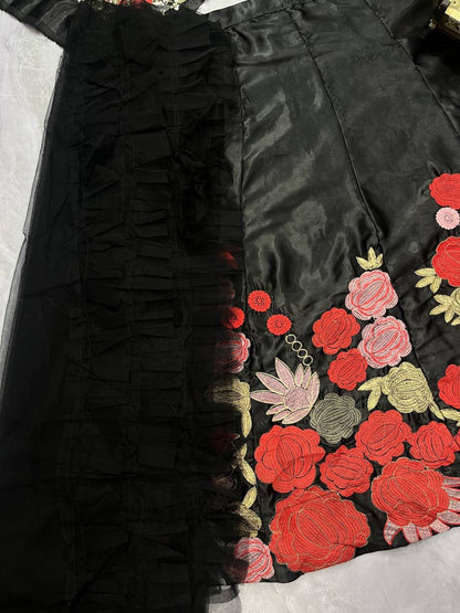 EEIRE BLACK LEHENGA WITH FLOWER EMBROIDERY