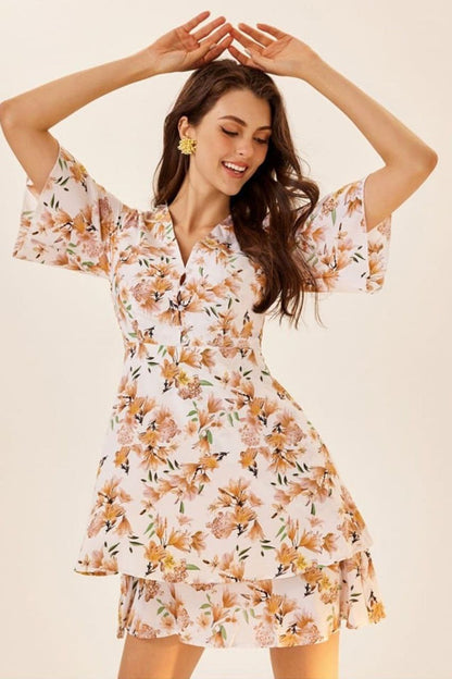 Woman white Floral Printed dress