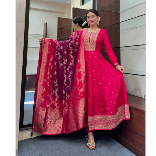 Anarkali Flared Kurti Pant Dupatta Set