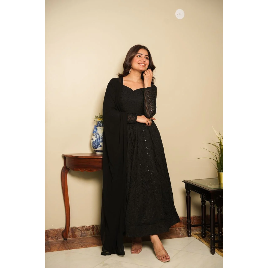 Elegant Black Anarkali Set