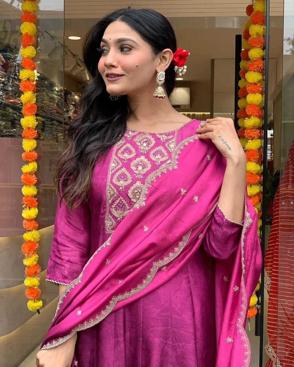 WOMEN EMBROIDERED PURPLE SUIT SET