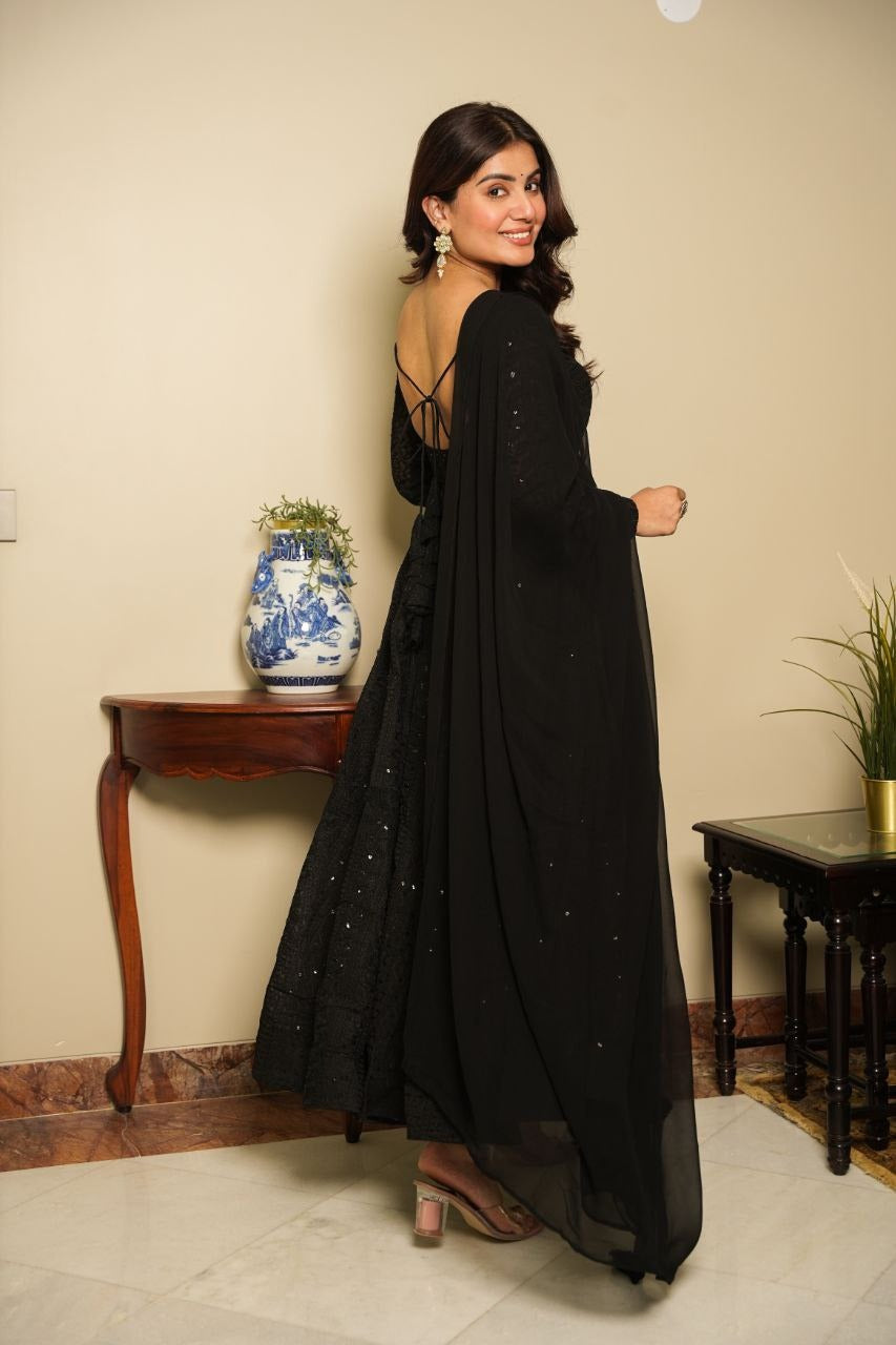 Elegant Black Anarkali Set