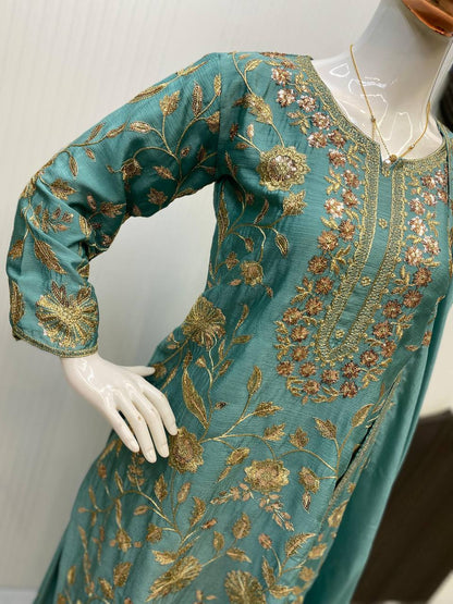 Sophisticated Silk Satin Kurta Plazzo Dupatta Set