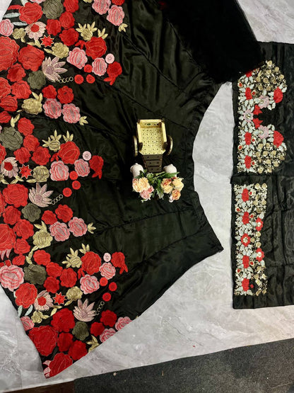 EEIRE BLACK LEHENGA WITH FLOWER EMBROIDERY